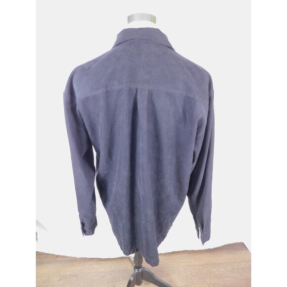 Bazzi Shirt Mens XL Navy Blue Long Sleeve Button Front Suede-Like Polyester - Picture 6 of 11